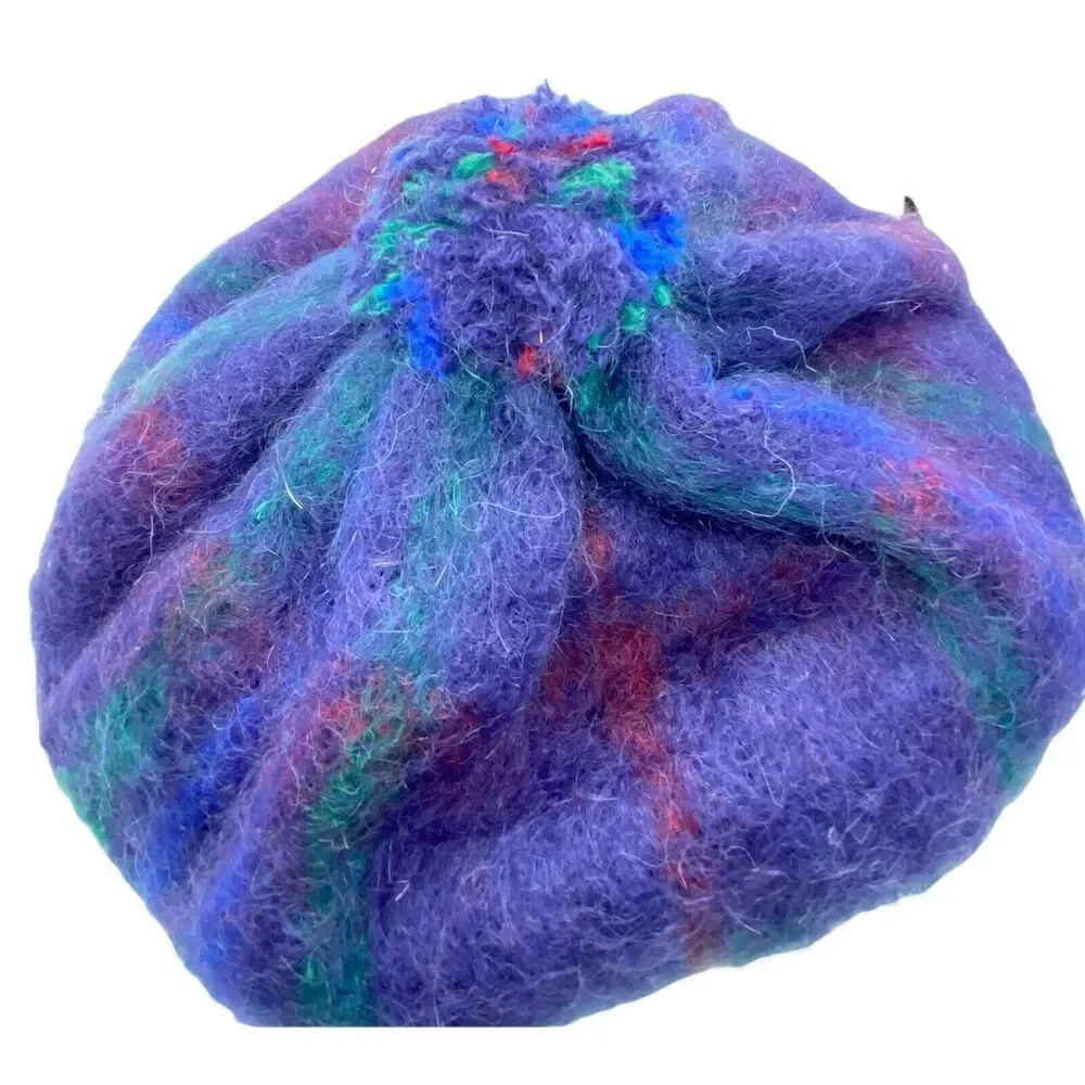 Beret Hat Tam Cap Vtg Cushendale Womens Blue Green Fitted Deadstock Winter 6 7/8 - Picture 2 of 9